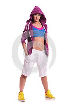 Dancer with hoodie and hands in pockets