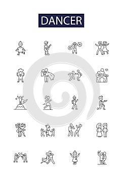 Dancer line vector icons and signs. Twirl, Performance, Hoofing, Ballet, Tap, Jazz, Contemporary, Hip-Hop outline vector