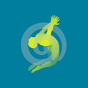 The dancer performs a dance on his knees. Silhouette of a Dancer. 3D Model of Man. Human Body. Sport Symbol. Design Element. photo