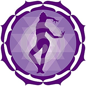 Dancer silhouette on the background of Sri Yantra