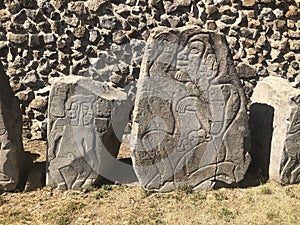 Dancer stone carvings at Mount Alban, Oaxaca, Mexico