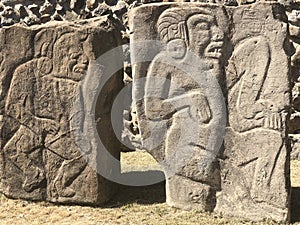 Dancer stone carvings at Mount Alban, Oaxaca, Mexico