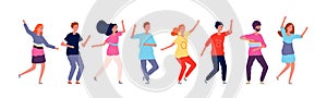 Dancers. Adult people jumping and dancing in line party happy group of characters vector illustration photo