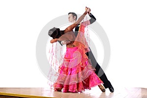 Dancers in ballroom on white background