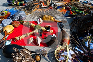 The dancers left their plumes and musical instruments on the floor of the cathedral atrium.