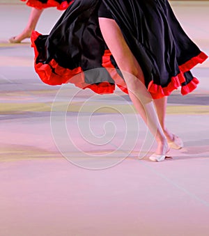 Dancers during the performance of flamenco dancing in Spain