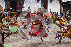 Masked dance  , dance of wrathful deities , Bumthang , central Bhutan