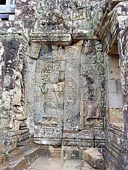 Dancing Apsara Girl Carved On The Wall Of Temple In Cambodi.