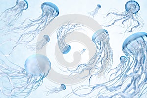 Dancing Blue Jellyfish on bright background