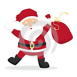 Dancing cartoon Santa Claus with bag with presents
