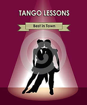 Dancing club poster. Couple dancing. Beautiful professional dancers perform tango dance with passion.