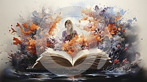 Dancing Colors of Imagination - A Young Woman Lost in the Whimsical World of Books and Butterflies.