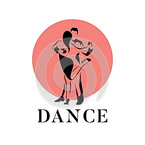 Dancing couple man and woman vector illustration, logo, icon for dansing school, party