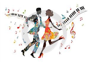 Vibrant Abstract Dancing Couple with Musical Elements