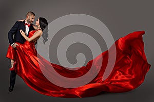 Dancing Couple, Woman in Red Dress and Man in Suit, Waving Fabric