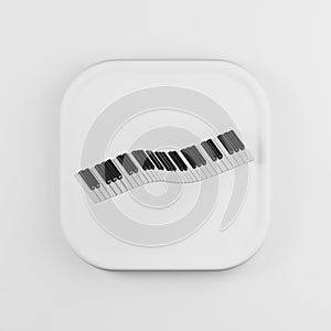 Dancing curved piano keyboard icon. 3d rendering white square button key, interface ui ux element