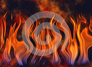 Dancing flames on background of burning coals