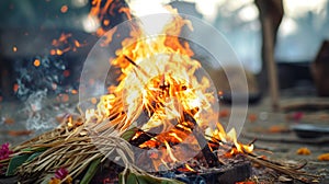 Dancing Flames, An Intense Close-Up Depicting Firewoods Fiery Embrace