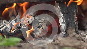 Dancing flames in a real woodburning fire in a woodburning stove