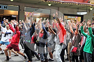 Dancing flash mob in city