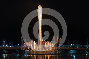 The dancing fountain in the Olympic Park, Sochi city, Russia