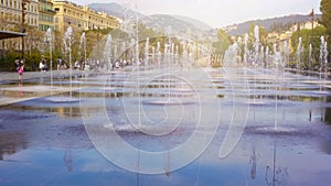 Dancing fountain at Promenade du Paillon in Nice, summer holidays, landmark photo
