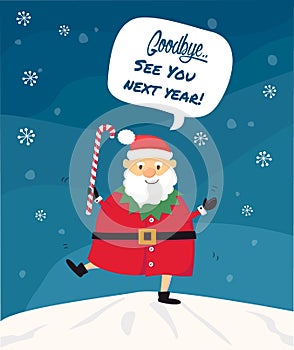 Dancing funny Santa vector stock / Goodbye Christmas card