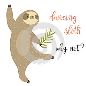 Dancing funny sloth. Aminal design photo
