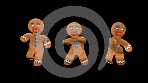 Dancing gingerbread men isolated with alpha channel