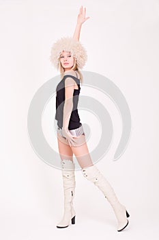 Dancing girl in furry hat