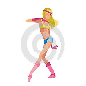 Dancing girl, makes vigorous movements, connecting movements hands and feet.