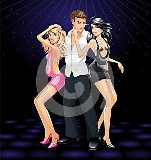 Dancing girls and guy on dance floor