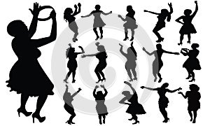 Dancing girls silhouette, vector