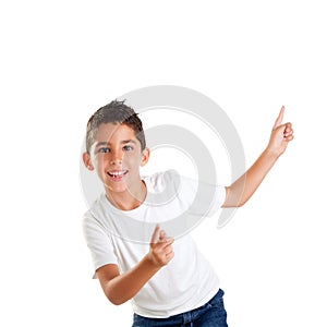 Dancing happy children kid boy with fingers up