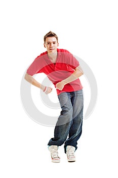 Dancing hip-hop guy in red t-shirt