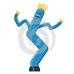 Dancing inflatable blue tube man in flat style isolated on white background. Wacky waving air hand for sales and