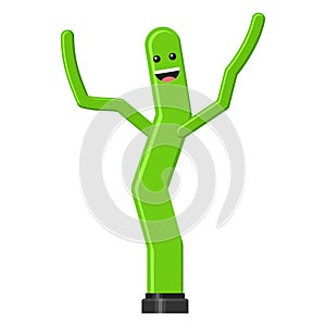 Dancing inflatable green tube man in flat style isolated on white background. Wacky waving air hand for sales and