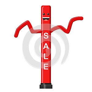 Dancing inflatable red tube man in flat style isolated on white background. Wacky waving air hand for sales and
