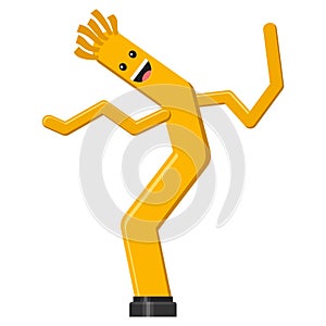 Dancing inflatable yellow tube man in flat style isolated on white background. Wacky waving air hand for sales and