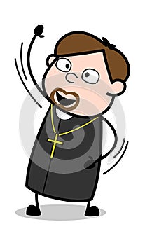 Dancing with joy - Cartoon Priest Religious Vector Illustration