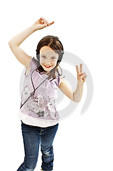 Dancing little girl headphones music