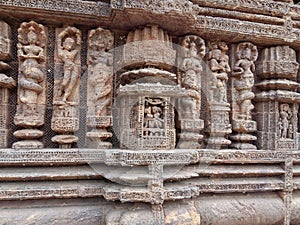 Dancing  lovemaking and mythical characters in stone at Konark  Sun Temple  India