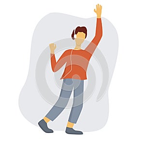 Dancing man listening music with headphones