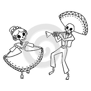 Dancing mexicans on white isolated backdrop