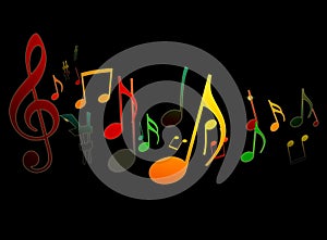 Dancing Music Notes on Black Background