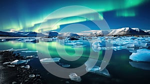 Dancing Northern Lights in Iceland Frozen Wilderness. Generative Ai