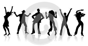 Dancing party .Dancing people silhouette illustrati