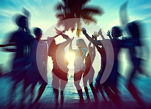 Dancing Party Enjoyment Happiness Celebration Outdoor Beach Concept photo