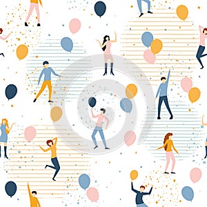 Dancing People and Birthday Party Seamless Pattern