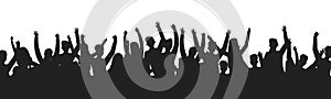 Dancing people crowd silhouettes. Concert audience dance party show stage shadow contour. Vector event fans group